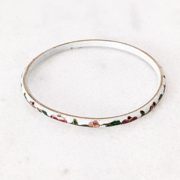 Vintage Cloisonne Floral Thin Bangle Bracelet - Picture 5 of 5